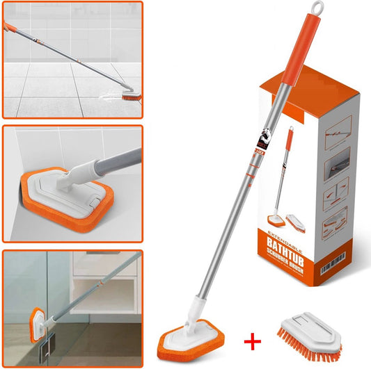 Merkloos Vloerschrobber - Bad Tegel Borstel Scrubber - Met 107cm Verstelbaar Lange - Voor Reiniging Badkamer Keuken Keramische Tegel - Oranje -Moederdag Cadeautje
