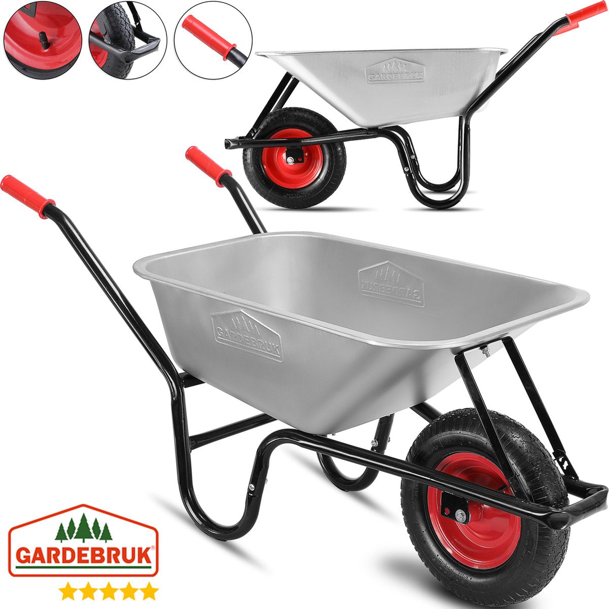 Gardebruk Kruiwagen 100L - Luchtband - 250kg Draagkracht Zilver