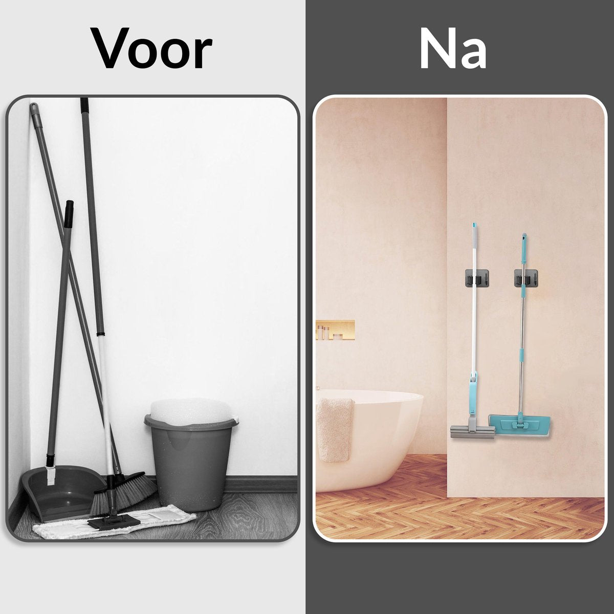 Victox Bezem Ophangsysteem – Ophanghaakjes Zelfklevend – Gereedschapshouder – Bezemhouder - Ophangsysteem - Ophanghaken - Wandhouder - Zwart (2-PACK)