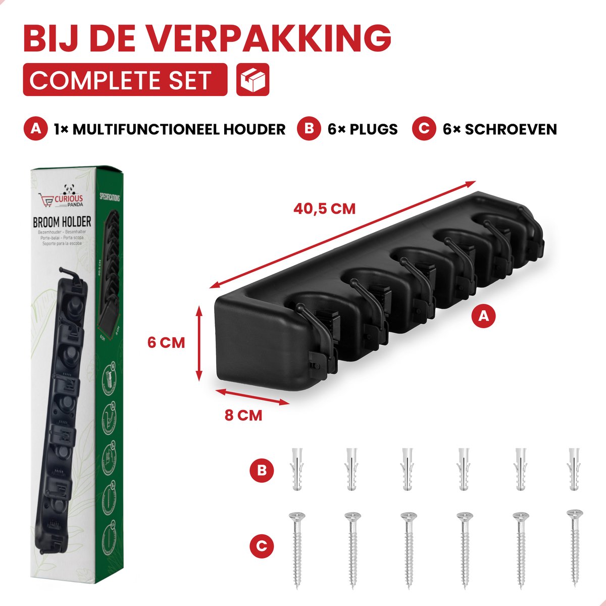 Zeer Stevig Ophangsysteem Bezem En Tuingereedschap - Bezemhouder Voor 5 Stelen Ophangen - Wandhouder - Gereedschapshouder