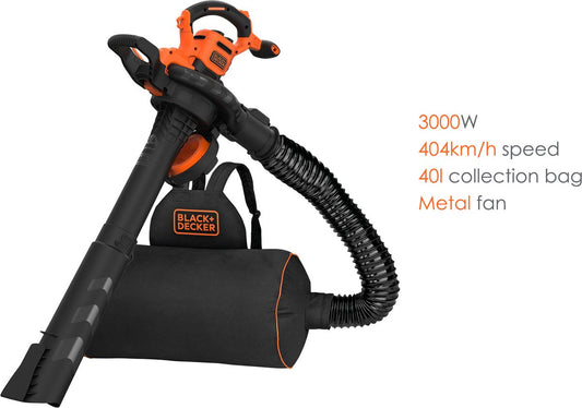Black & Decker BLACK+DECKER BEBLV300SB-QS Bladblazer - 404 Km/u - 3000W - Zuig-/blaasfunctie - Gesnoerd
