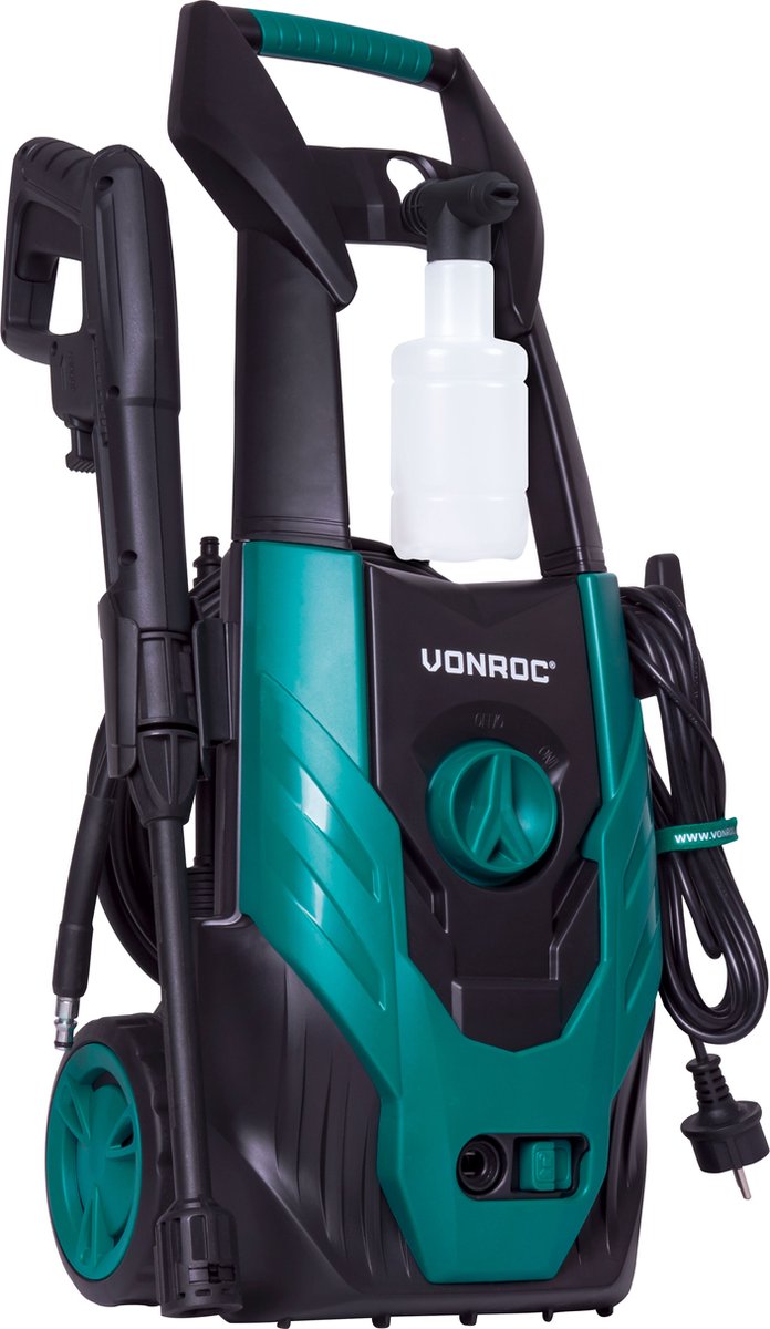 VONROC Hogedrukreiniger V14-2 - 1400W – 110 Bar – 390 L/h – Incl. 5m Slang, Reinigingsmiddelen Flesje, Terrasreiniger En Meer