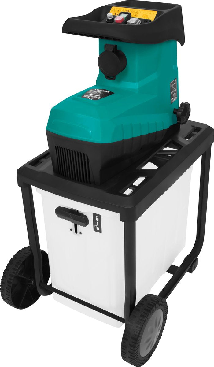 VONROC Stille Hakselaar/Shredder 2800W – Voor Takken Tot Ø45mm – Incl. 60L Opvangbak & Duwstok