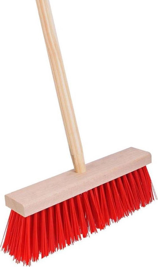 Synx Tools Harde Tuinbezem Nylon - 30 Cm - Straatbezem - Bezem Rood - Besem Veger - Buiten Bezem Met Steel 120 Cm - Schoonmaakartikelen - Schrobborstels