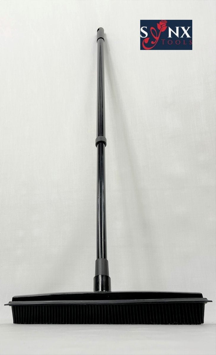 Synx Tools Zachte Bezem Rubberen Zwart 30cm Vloertrekker Binnen Bezem - Pet Hair Remover Bezems - Huisdierhaar Verwijderaar En Kappersbezem Met Steel - Vloertrekkers Met Bezemsteel - Vloertrekker Badkamer - 60/120 Cm Steel