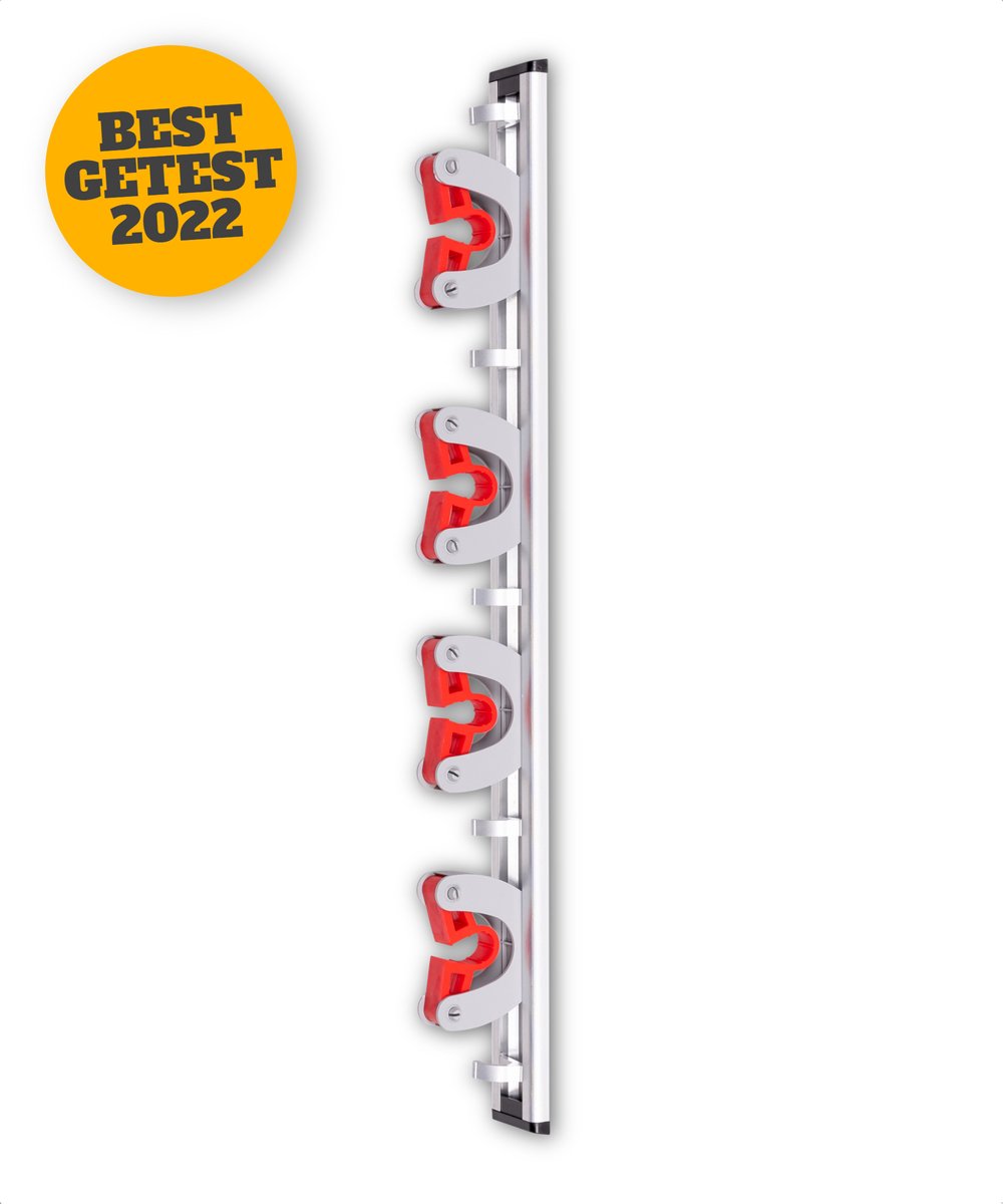 Merkloos Stevige Bezemhouder - Aluminium - Ophangsysteem Bezem - 5 Haken &amp; 4 Houders - Gereedschaphouder - Opbergsysteem