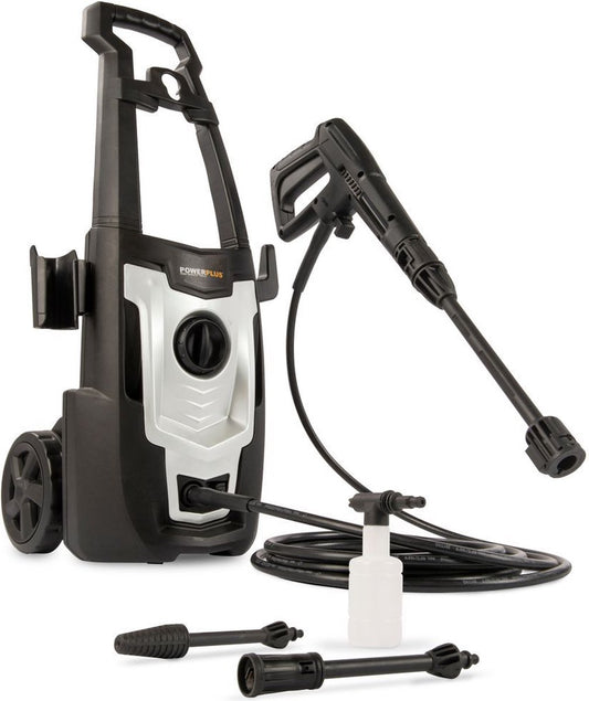  Powerplus POWXG90405 Hogedrukreiniger - 1400W - Max. 110 Bar - 390 L/h - Incl. 5m Slang En Accessoires - Excl. Terrasreiniger - Reiniger Voor Auto, Fiets En Meubelen