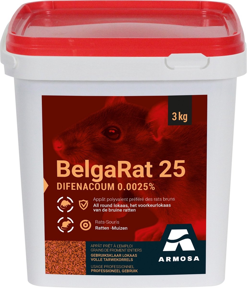  BelgaRat 25 (granen) - 3 Kg - Zeer Krachtige Ratten Bestrijding Voor Binnen En Buiten
