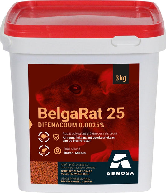 BelgaRat 25 (granen) - 3 Kg - Zeer Krachtige Ratten Bestrijding Voor Binnen En Buiten