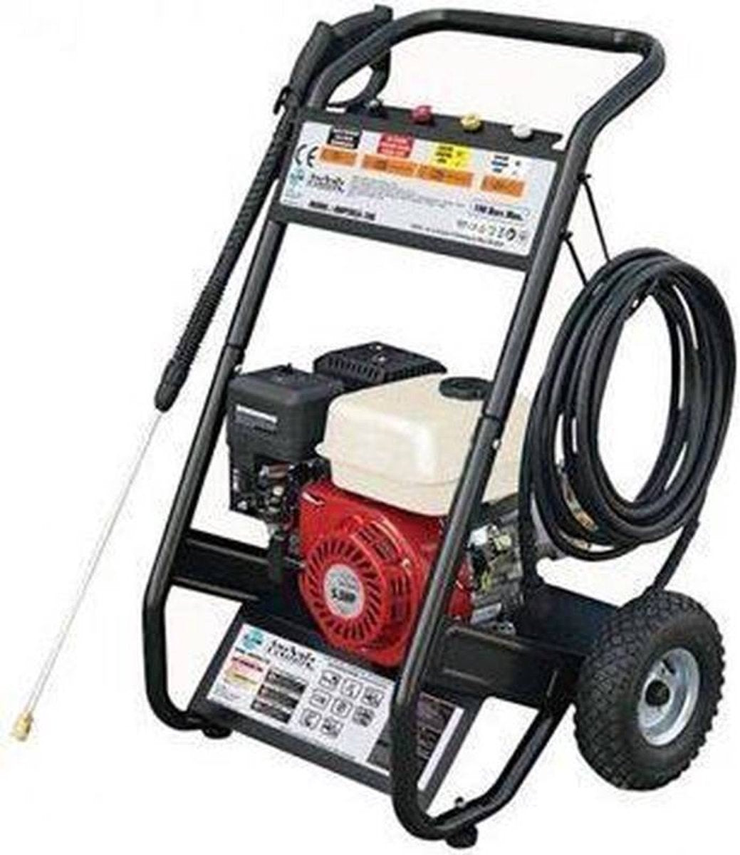  Powertech Professionele Hogedrukreiniger Op Benzine - 6.5 PK - 3600 PSI - 220 Bar - Hogedrukreiniger Auto - Terrasreiniger - Oppervlaktereiniger - Autoreiniger - Zwembadreiniger - 5 Snelkoppelstukken- Zwart / Rood
