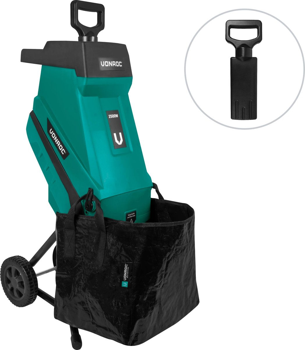  VONROC Hakselaar/Shredder 2500W – Voor Takken Tot Ø45mm – Incl. 45L Opvangzak &amp; Duwstok
