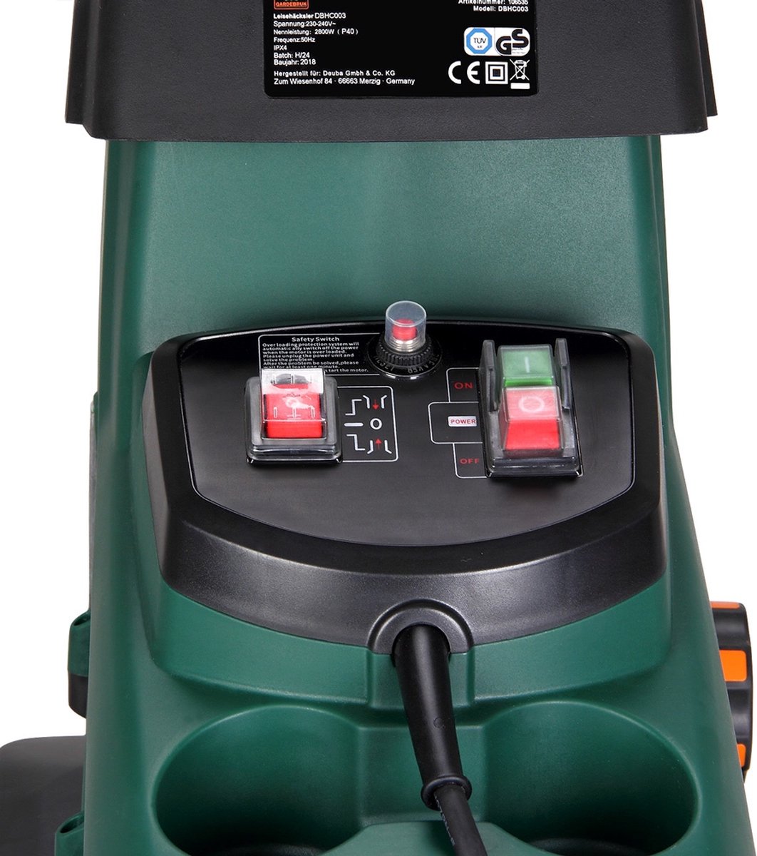 Gardebruk Hakselaar Elektrisch 2800W - 45mm Takdikte - Opvangbak 60 L