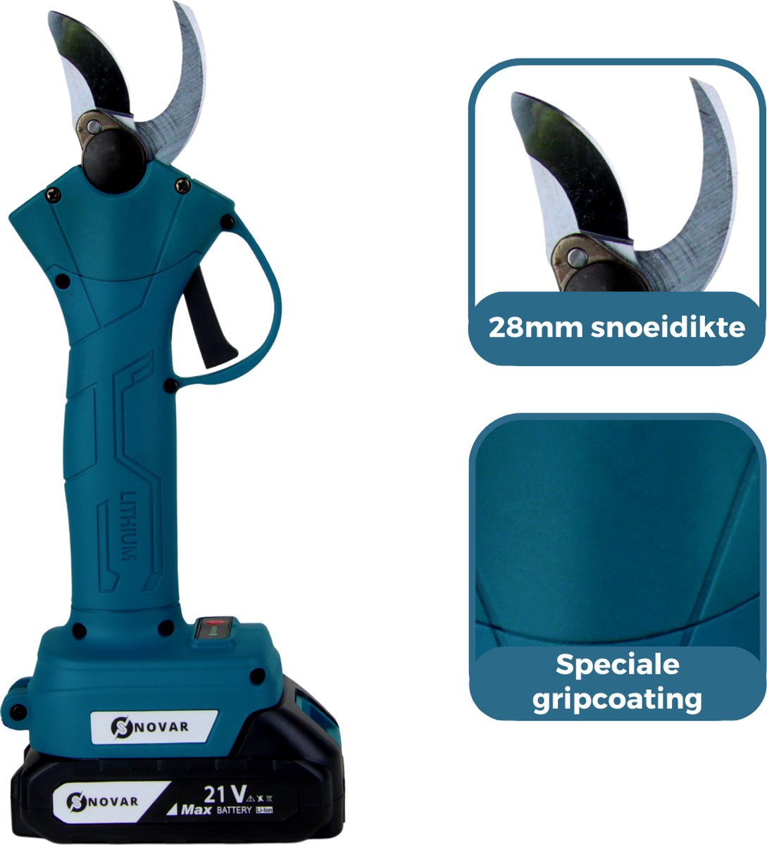  NovarGarden® Elektrische Snoeischaar NG1 - 2x Accu - Elektrisch - Takkenschaar - Op Batterij - 28mm