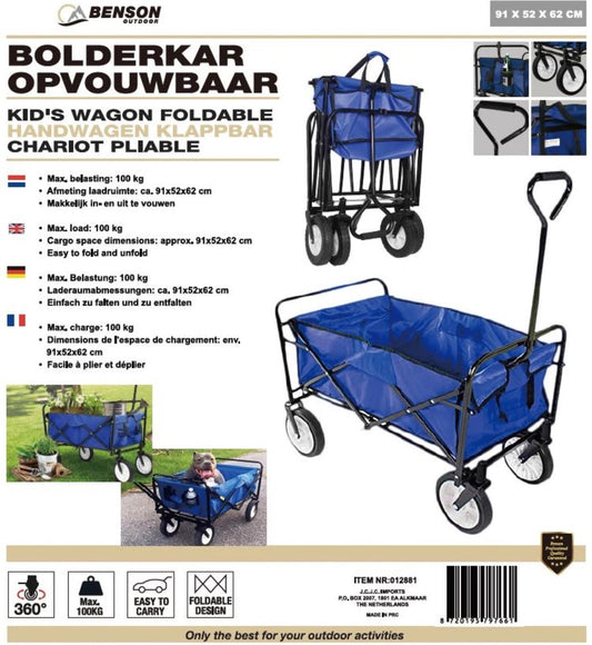  Benson Opvouwbare Bolderkar - 91x52x62 Cm - Max 100 Kg - Blauw