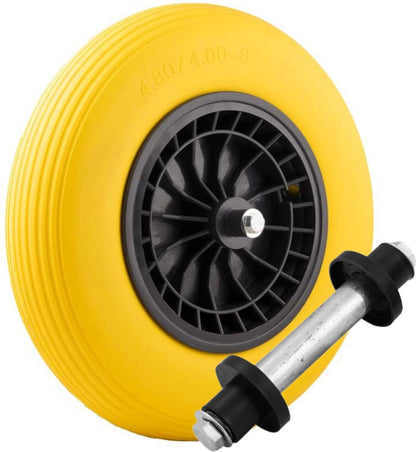 Merkloos Kruiwagenwiel Anti Lek - 4.80/4.00-8 - Massief PU Band - Lekvrij Wiel Met 130mm As - Kruiwagenband 4.80/400 Voor Kruiwagen