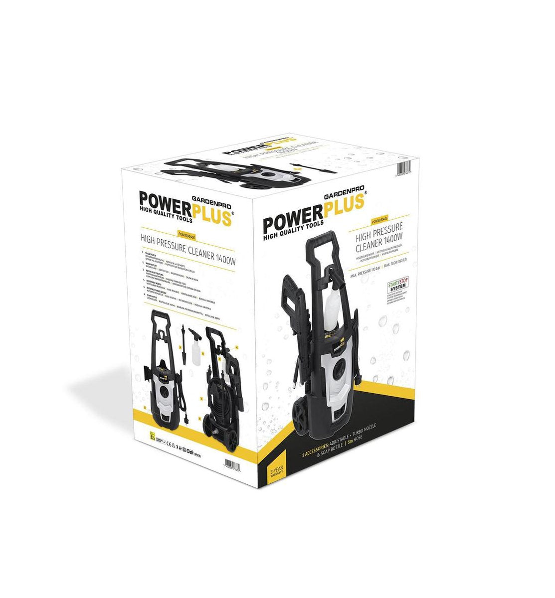  Powerplus POWXG90405 Hogedrukreiniger - 1400W - Max. 110 Bar - 390 L/h - Incl. 5m Slang En Accessoires - Excl. Terrasreiniger - Reiniger Voor Auto, Fiets En Meubelen