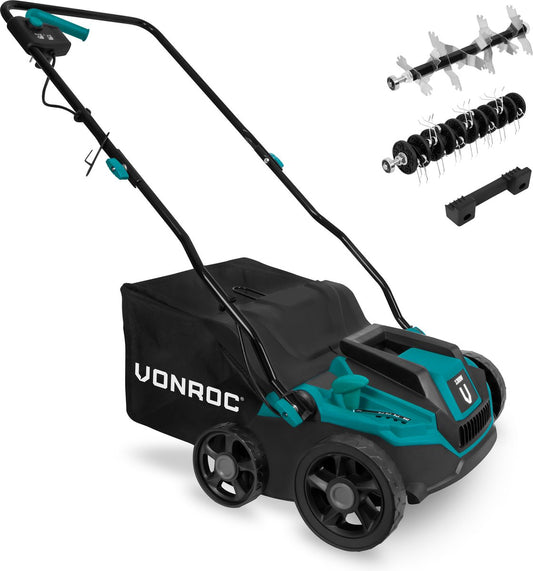  VONROC Elektrische Verticuteermachine - Gazonbeluchter – 1300W – Maaibreedte 320 Mm – 4 Dieptestanden (12/9/6/3 Mm) – Incl. 35L. Opvangbak