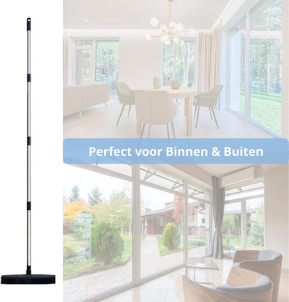  De Blaffende Kat 2 In 1 Rubberen Bezem – Bezem Binnen &amp; Buiten – Vloerwisser Met Steel - Vloertrekker – Veger - Extra Lang 160cm