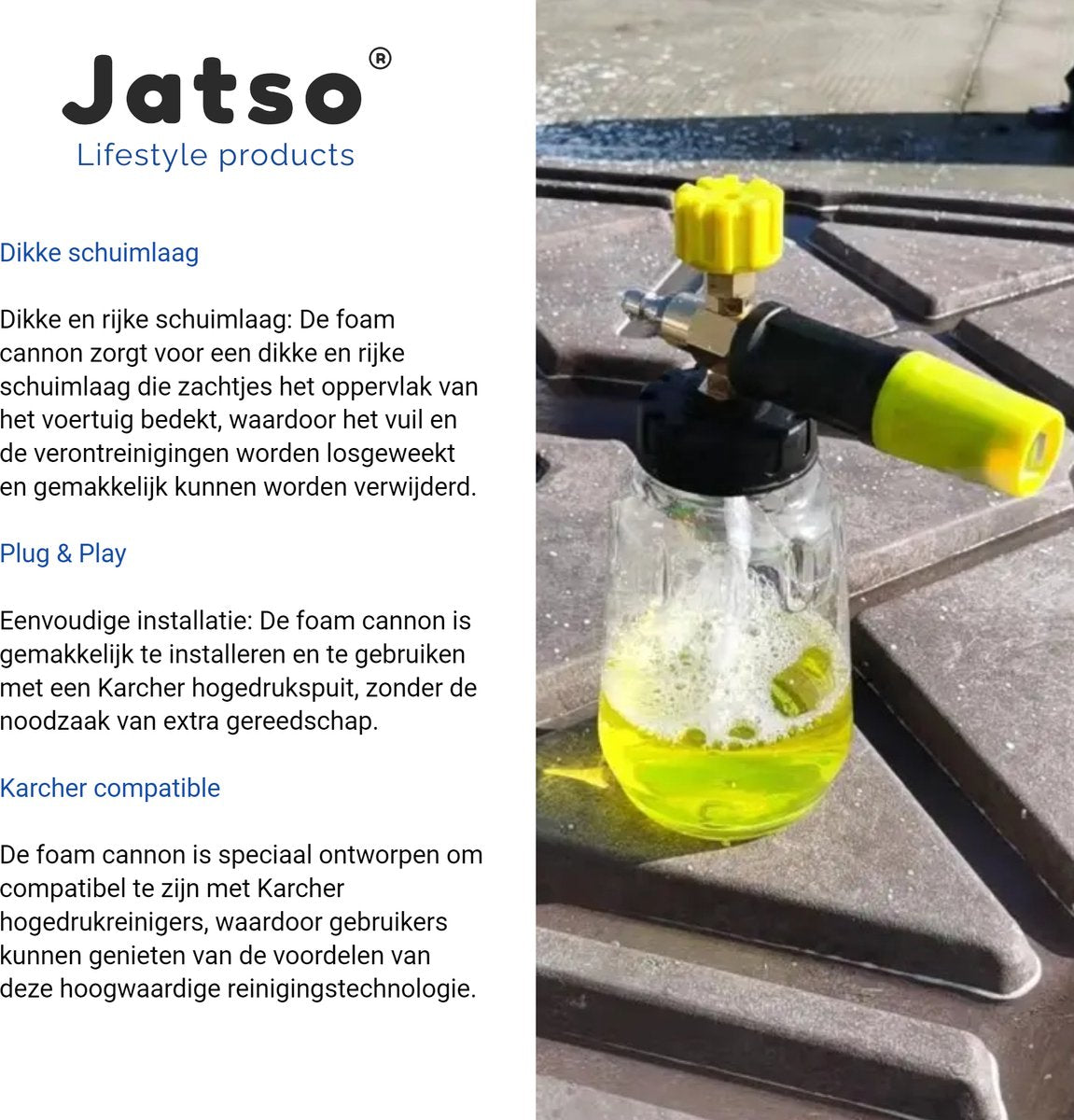  Jatso® Foam Cannon - Snow Foam - Foam Gun - Schuimlans - Foam Gun Auto - Foam Lance - Schuimsproeier - Snow Foam Cannon - Past Op Karcher K1 T/m K7 - Messing - Afneembaar Pistool