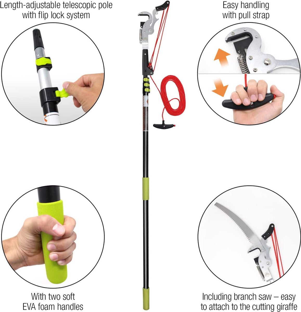  Iceberk Snoeischaar + Snoeizaag (1,45 - 3,70 M) - Telescopische Snoeischaar Voor Het Snoeien Van Bomen En Dichte Struiken Zonder Ladder
