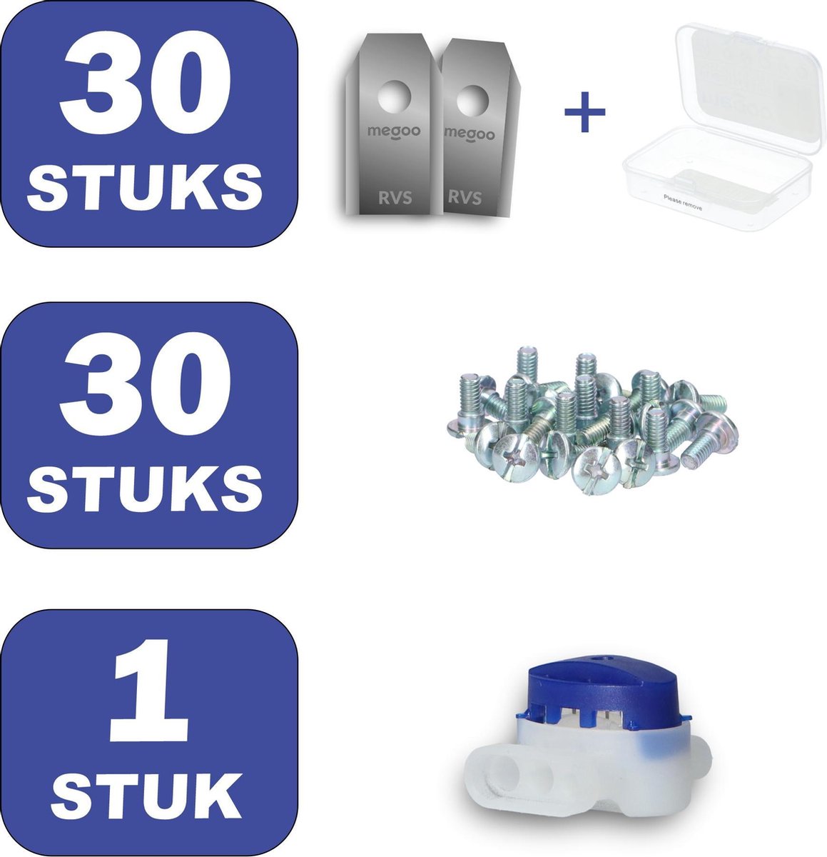  Mesjes Voor Gardena Robotmaaier - Husqvarna Automower - 30st - RVS Coated - Plastic Box + CONNECTOR