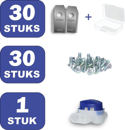  Mesjes Voor Gardena Robotmaaier - Husqvarna Automower - 30st - RVS Coated - Plastic Box + CONNECTOR