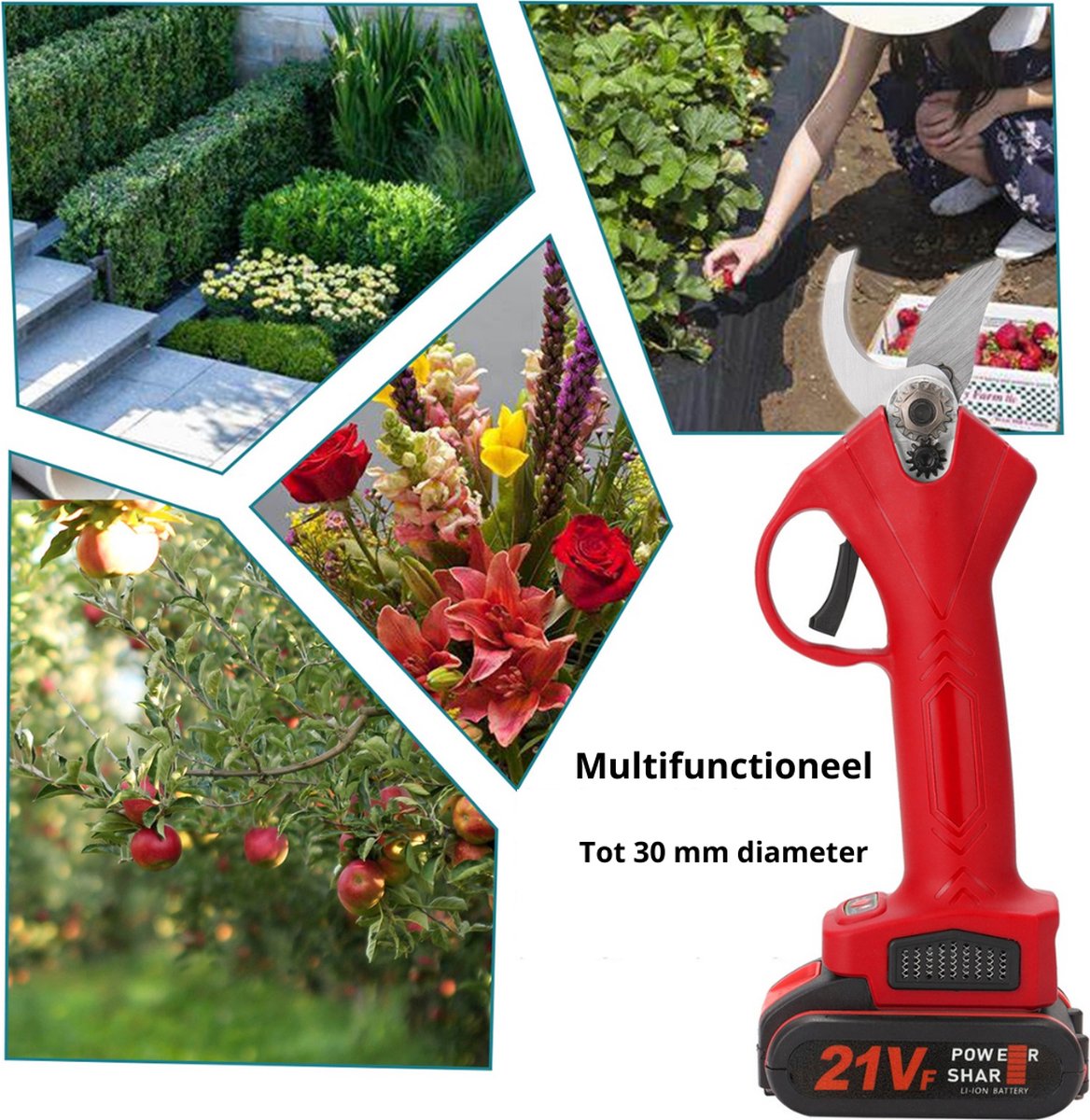 Merkloos Elektrische Snoeischaar - Professioneel - Accu Snoeischaar - 2 Accu's - Tuinieren - Tuinschaar - 30mm