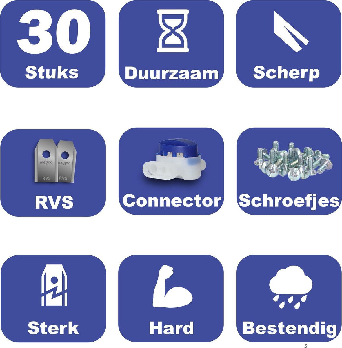  Mesjes Voor Gardena Robotmaaier - Husqvarna Automower - 30st - RVS Coated - Plastic Box + CONNECTOR