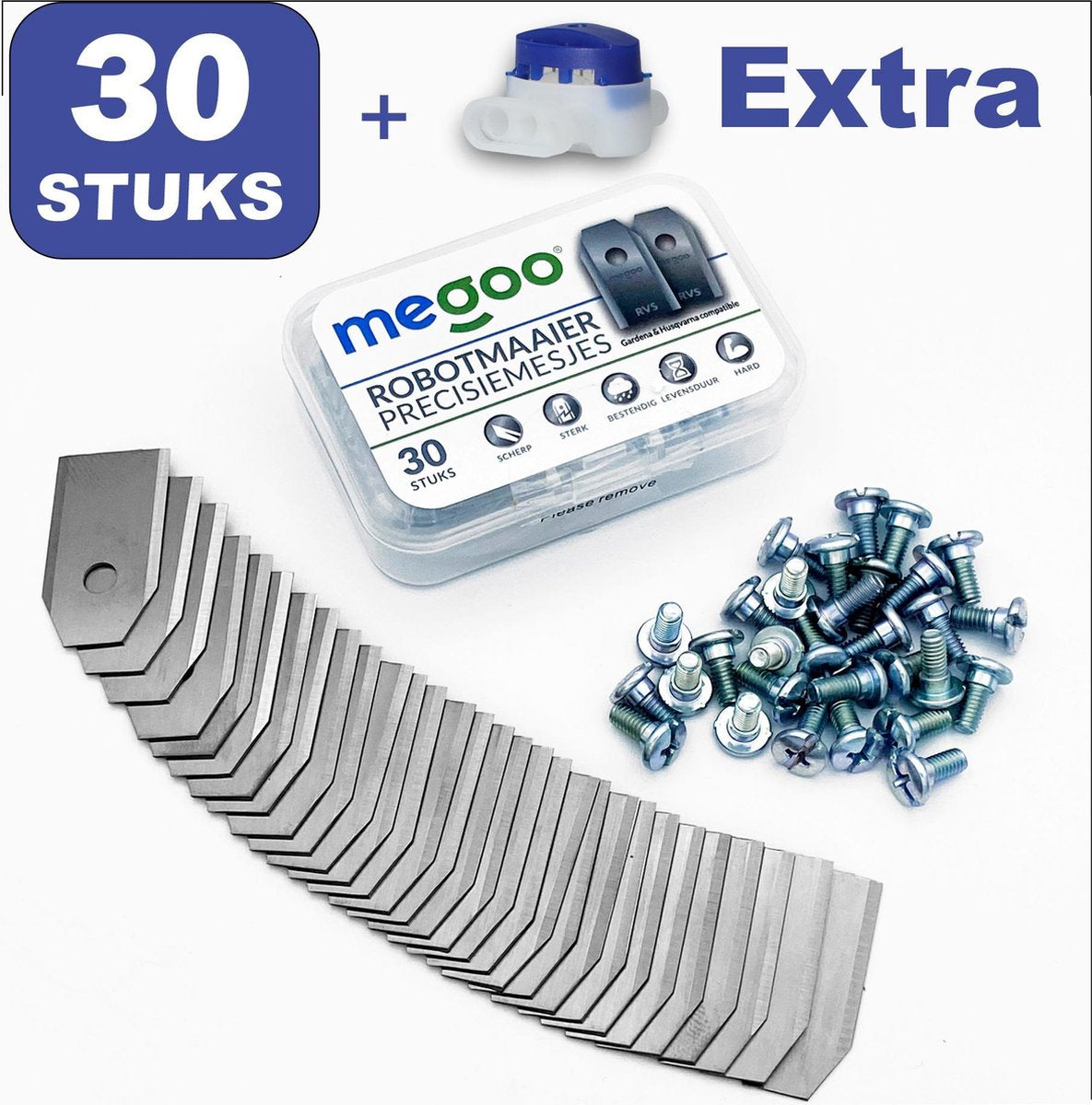  Mesjes Voor Gardena Robotmaaier - Husqvarna Automower - 30st - RVS Coated - Plastic Box + CONNECTOR