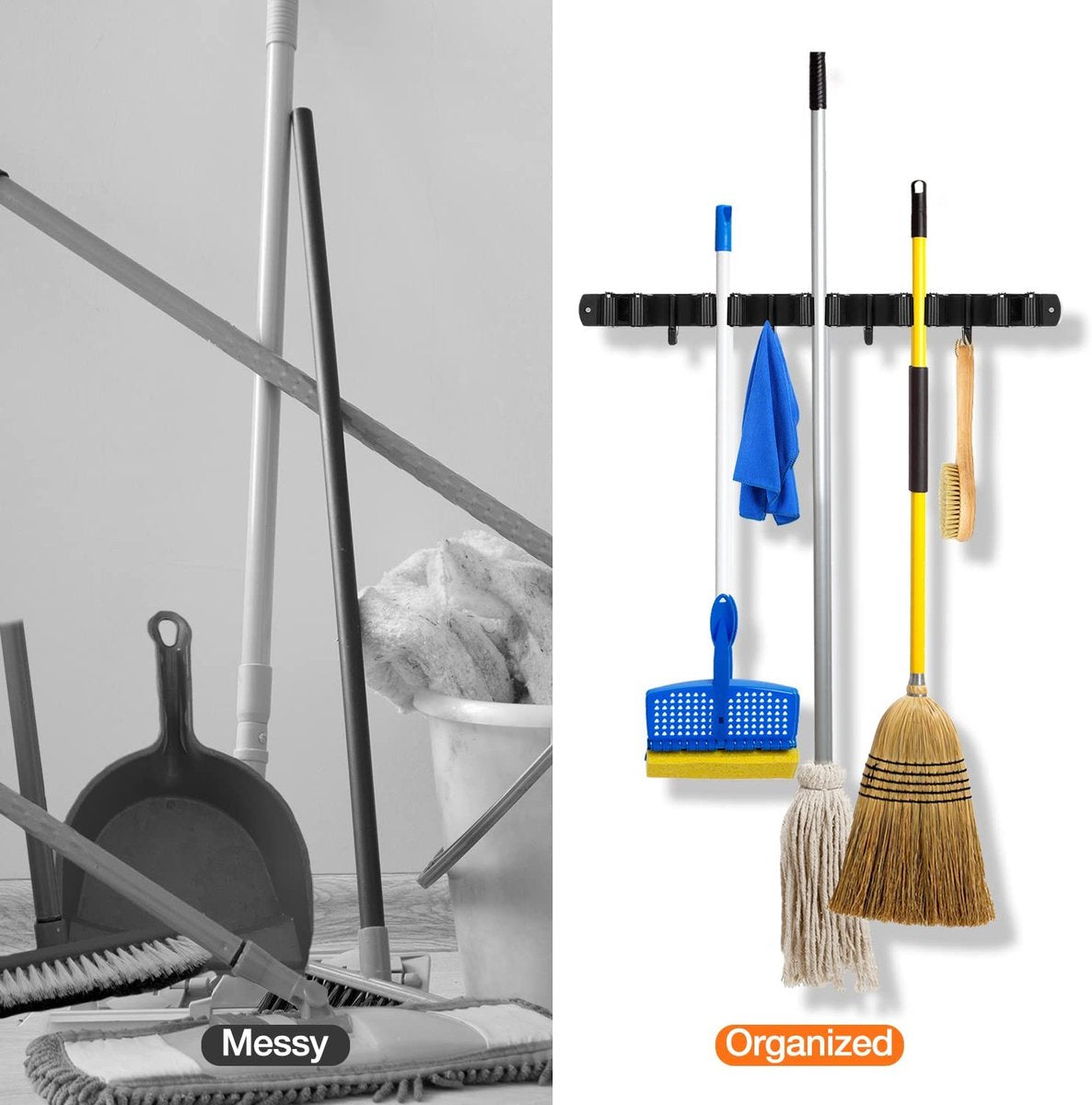  BOTC Bezemhouder - 5 Houders 6 Haken - Gereedschapshouder - Zeflklevend - Bezem Ophangsysteem - Ophanghaken - Tuingereedschap