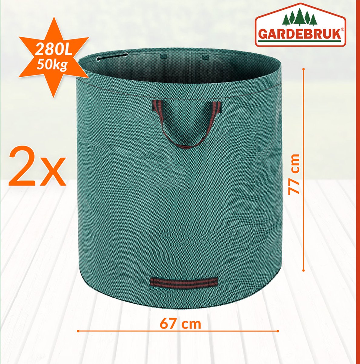  Gardebruk Tuinafvalzak - 2 Stuks 280L – 77x67cm/Opvouwbaar - Groen