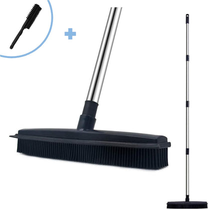  2 In 1 Rubberen Bezem – Bezem Binnen &amp; Buiten – Vloerwisser Met Steel - Met Huisdierhaar Verwijderaar - Vloertrekker – Veger - Extra Lang 160cm