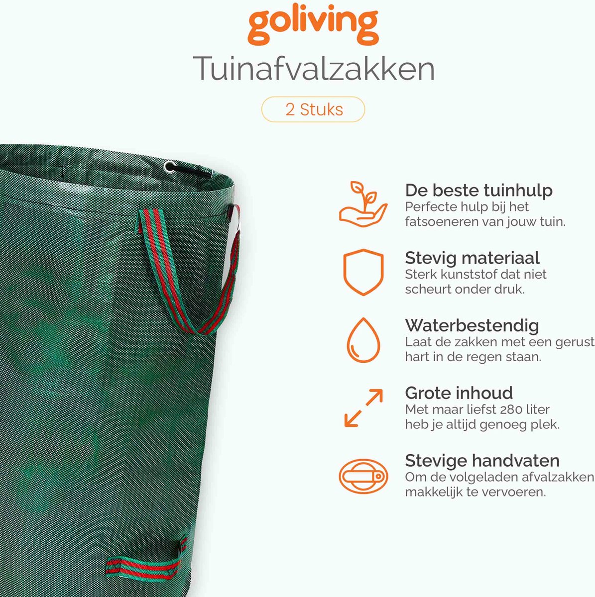  Goliving Tuinafvalzak - Set Van 2- Tuinafvalzakken Opvouwbaar - Tuinzak - Tuinafvalemmer - 2x 280 Liter - Groen