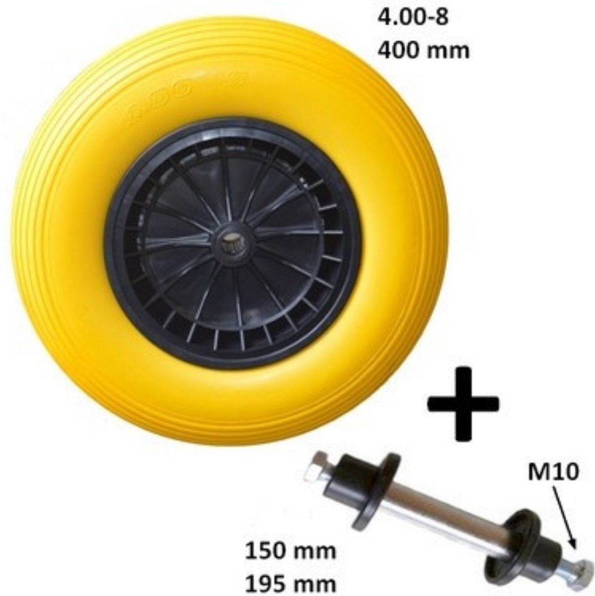 Merkloos Kruiwagenwiel Anti Lek - 4.80/4.00-8 - Massief PU Band - Lekvrij Wiel Met 130mm As - Kruiwagenband 4.80/400 Voor Kruiwagen
