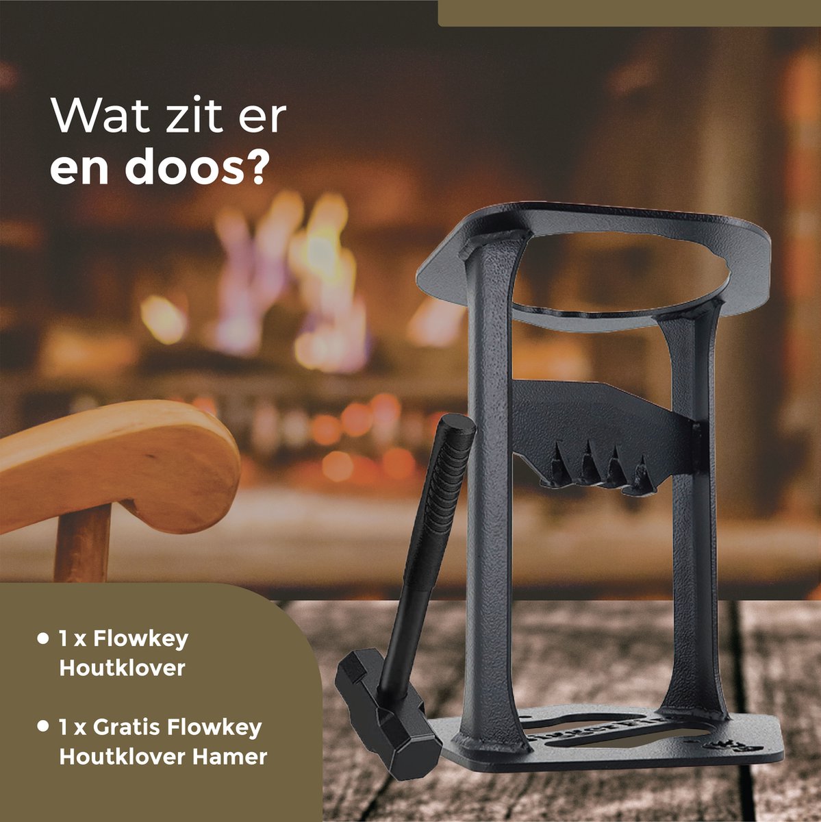 Flowkey® Houtklover XL - Houtsplijter Bijl - Houtkliever Kloofwig Gietijzer - Voor Hout &amp; Aanmaakhout - Inclusief Gratis Hamer