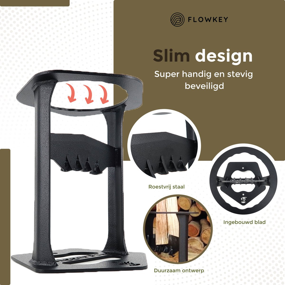  Flowkey® Houtklover XL - Houtsplijter Bijl - Houtkliever Kloofwig Gietijzer - Voor Hout &amp; Aanmaakhout - Inclusief Gratis Hamer