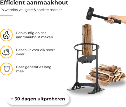  Maatworkz - Houtklover + Hamer - Houtsplijter - Houtkliever - Houtklover Voor Aanmaakhout - Gietijzer - Zwart