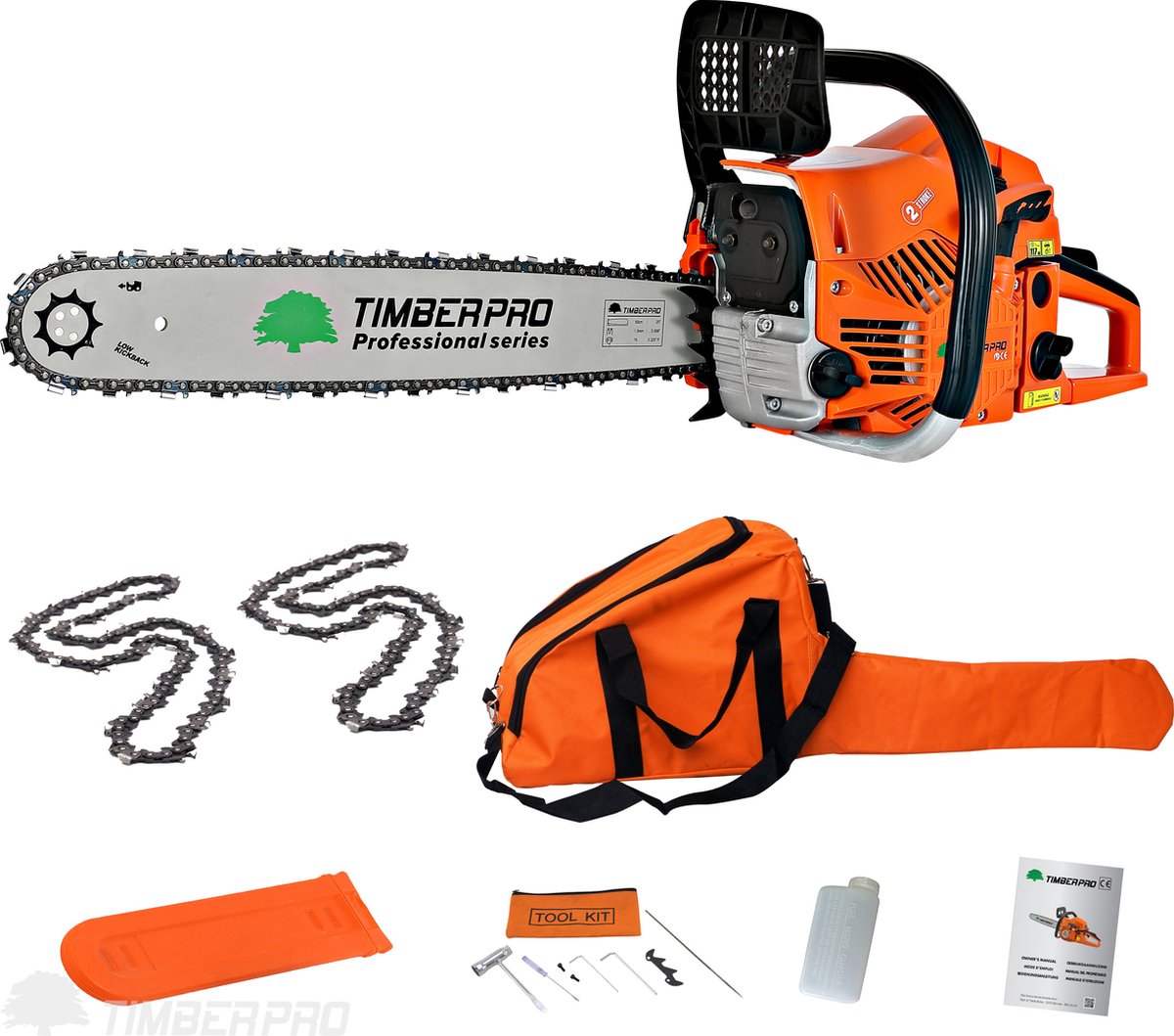  TIMBERPRO - Kettingzaag – Benzine - 62 Cc - Zwaardlengte 50 Cm - Transportzak - 2e Ketting
