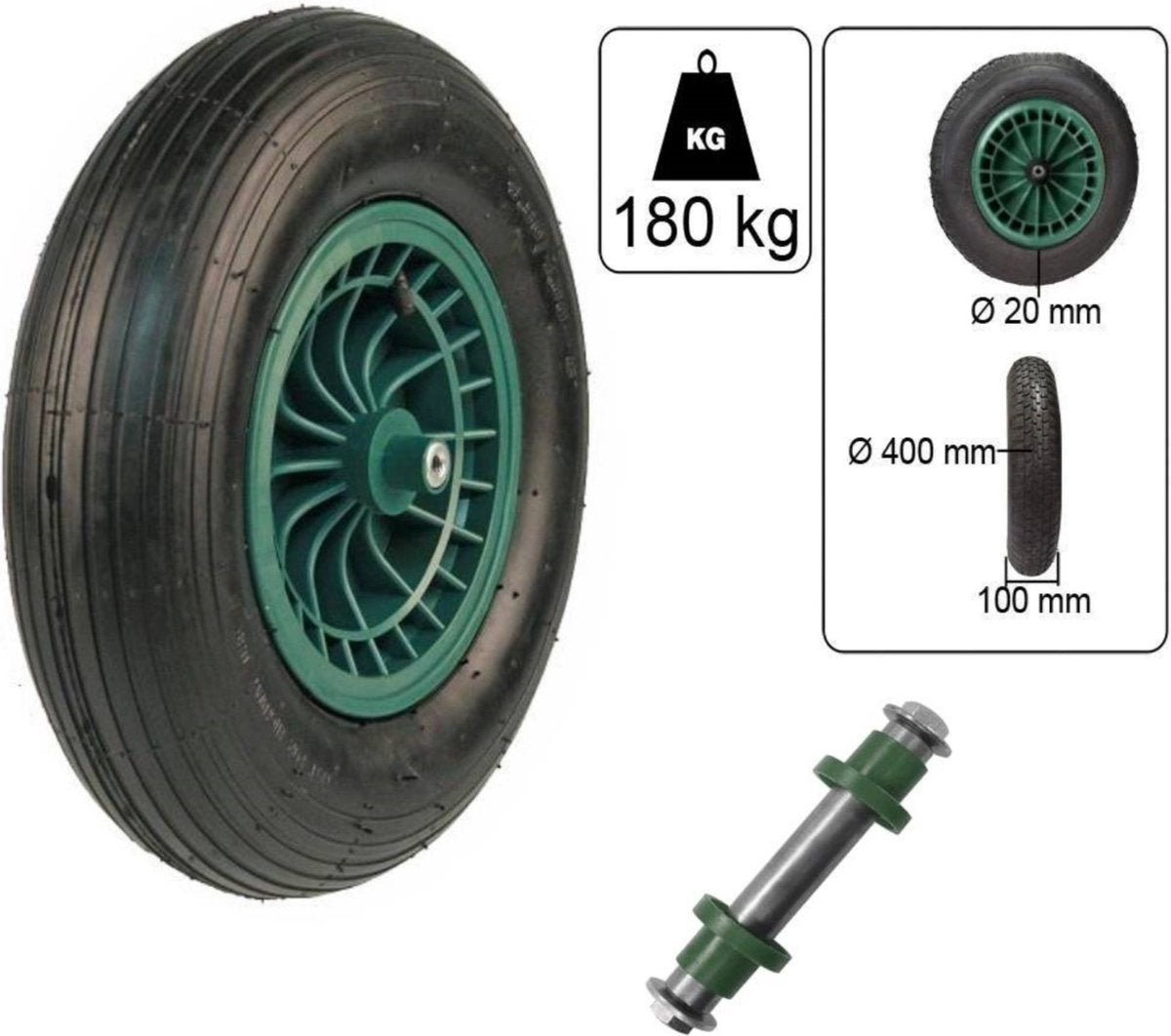  Kruiwagen Wiel 4.00 - 8 Luchtband Lijnprofiel - Asdiameter 20mm