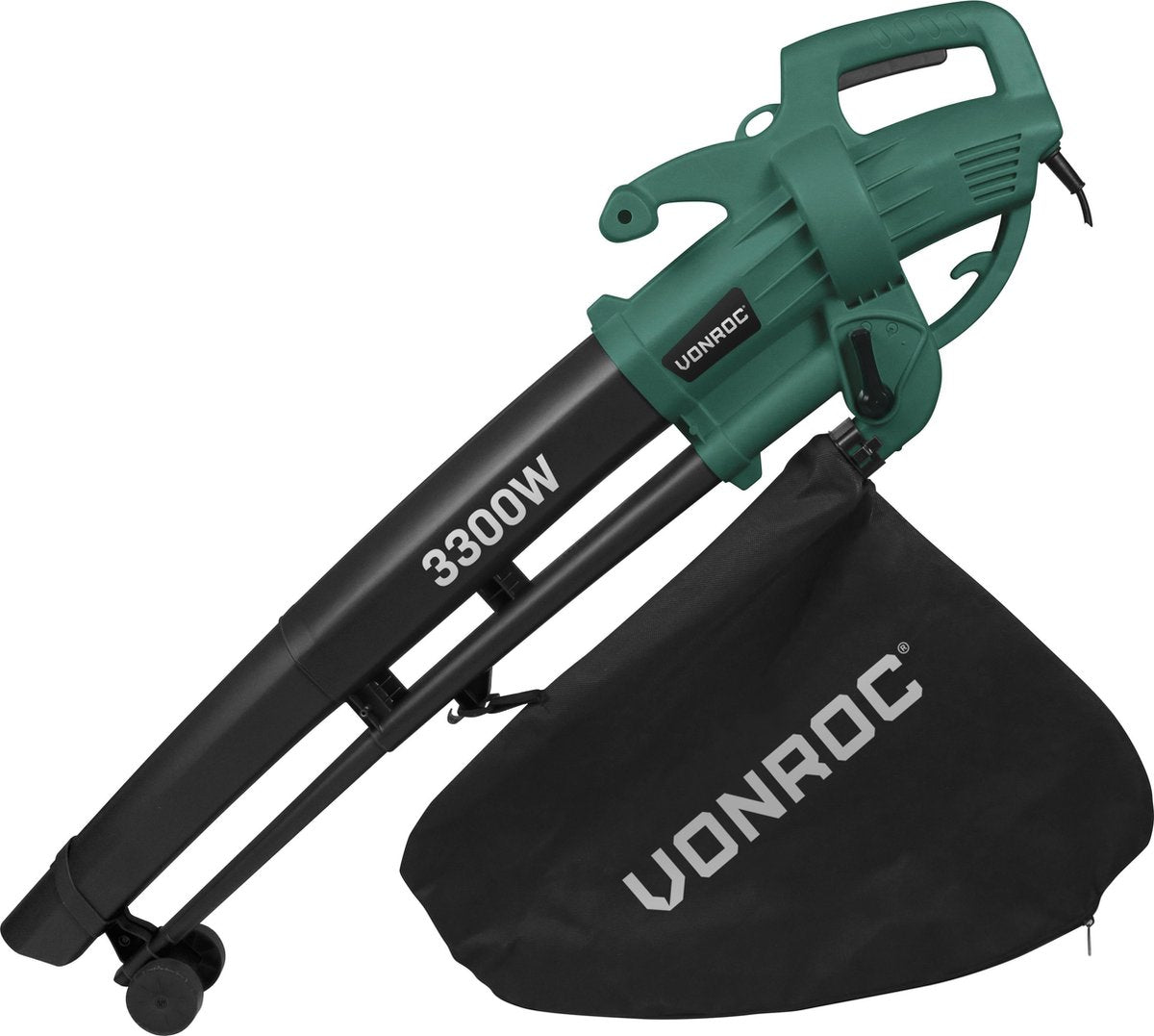  VONROC 3-in-1 Bladblazer – 3300W – Blazen, Zuigen &amp; Versnipperen – 270km/h – Incl. 40L Opvangzak