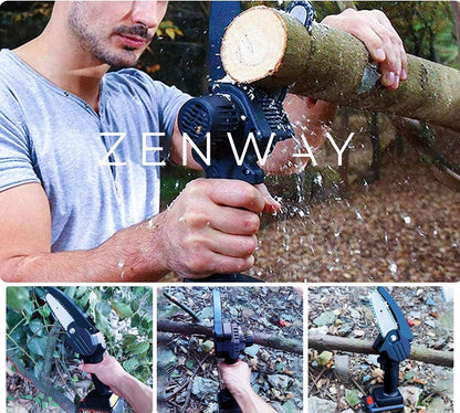  Zenway - Mini Kettingzaag - Snoeizaag - Kettingzaag - Kettingzaag Elektrisch Met 1 Accu- Inclusief Koffer - 1 Extra Accu - Zwart