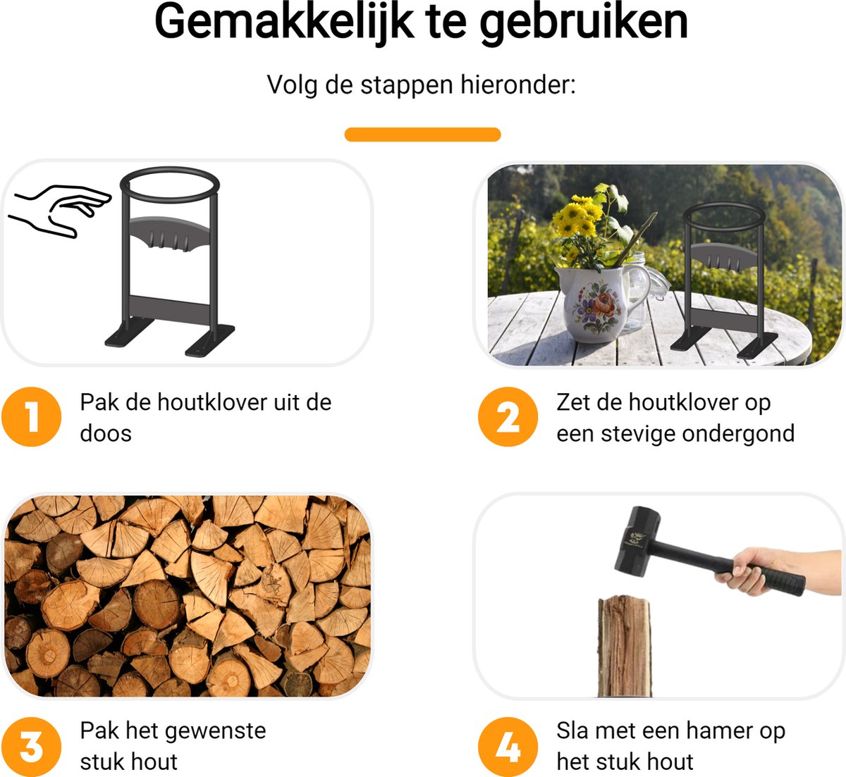  Maatworkz - Houtklover + Hamer - Houtsplijter - Houtkliever - Houtklover Voor Aanmaakhout - Gietijzer - Zwart