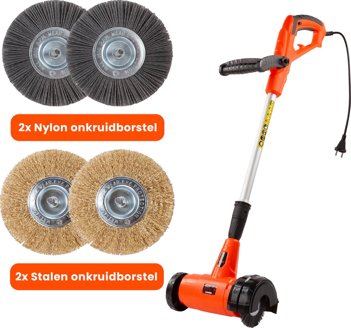  Elektrische Onkruidborstel 400W - Inclusief 4 Borstels - 11cm Diameter - Voegenreiniger - Stalen En Nylon Borstel - Voegenborstel - Onkruidverwijderaar - Set Van 4 Borstels - Onkruidverdelger - Voegborstel