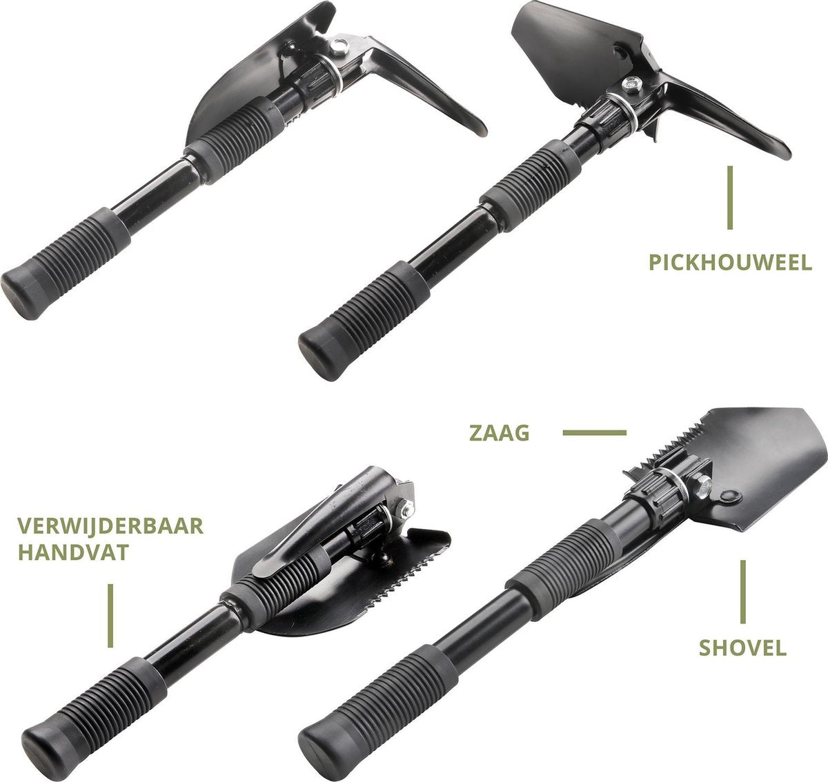  MacGyver Pikhouweelset En Schep - Opvouwbaar Pioniersschep - Zaag - Veldschep Inklapbaar - IJzer