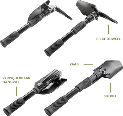  MacGyver Pikhouweelset En Schep - Opvouwbaar Pioniersschep - Zaag - Veldschep Inklapbaar - IJzer
