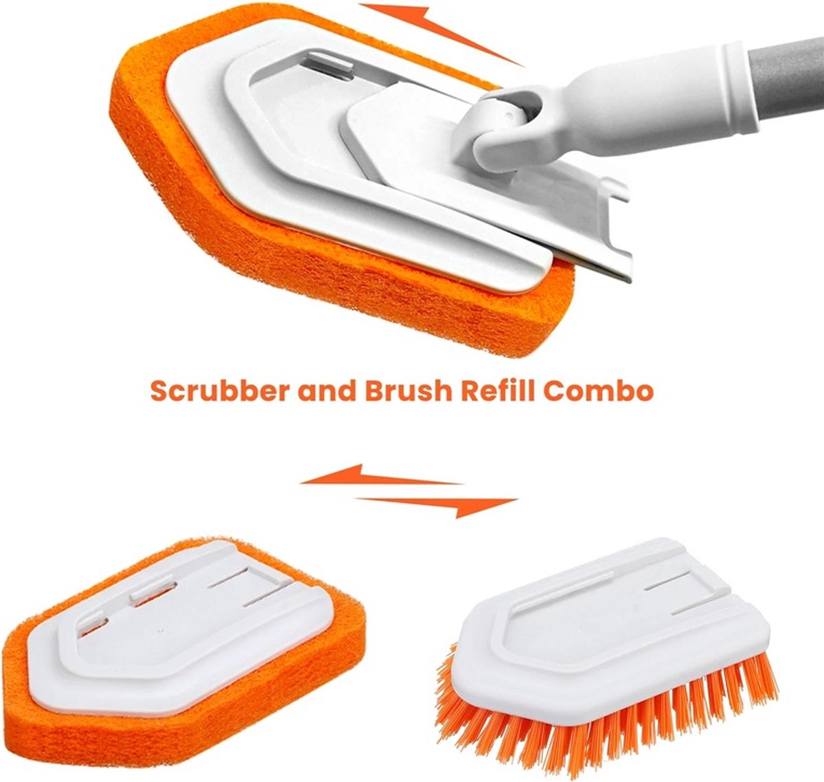 Merkloos Vloerschrobber - Bad Tegel Borstel Scrubber - Met 107cm Verstelbaar Lange - Voor Reiniging Badkamer Keuken Keramische Tegel - Oranje -Moederdag Cadeautje