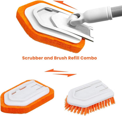 Merkloos Vloerschrobber - Bad Tegel Borstel Scrubber - Met 107cm Verstelbaar Lange - Voor Reiniging Badkamer Keuken Keramische Tegel - Oranje -Moederdag Cadeautje