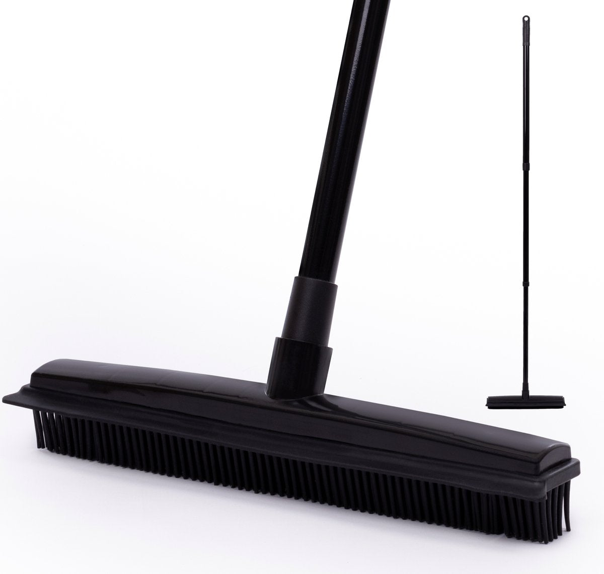  CLEANLY® Rubberen Bezem Met Vloerwisser - Kappersbezem - Zachte Bezem Binnen &amp; Buiten - Vloertrekker Met Steel - 68-150 Cm