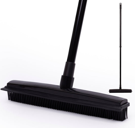  CLEANLY® Rubberen Bezem Met Vloerwisser – Kappersbezem – Zachte Bezem Binnen &amp; Buiten – Vloertrekker Met Steel – 68-120 Cm