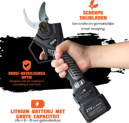  Reichlër® Elektrische Snoeischaar - 40 Mm Snijdiameter - 2x Accu - Anti-cut Functie - Heggenschaar - Takkenschaar - Zwart